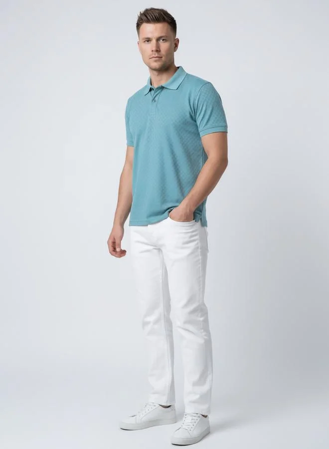 Clans&Hans Men Green Textured Short Sleeve Polo